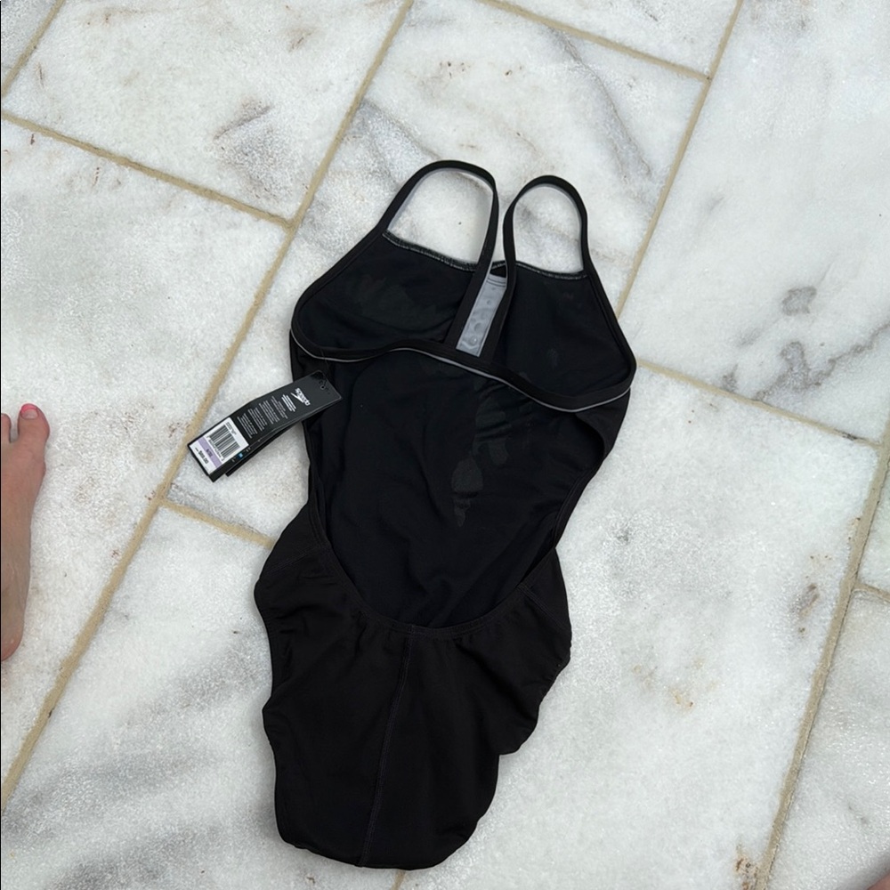 Speedo Black One Piece Swimsuit Athletic Cut - Picture 4 of 5
